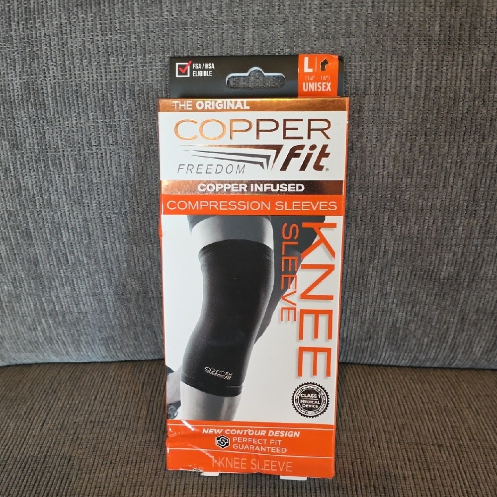 Copper Fit Black Knee Compression Sleeve, Size Large, Unisex,‎ New